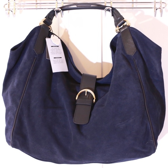 navy suede hobo bag